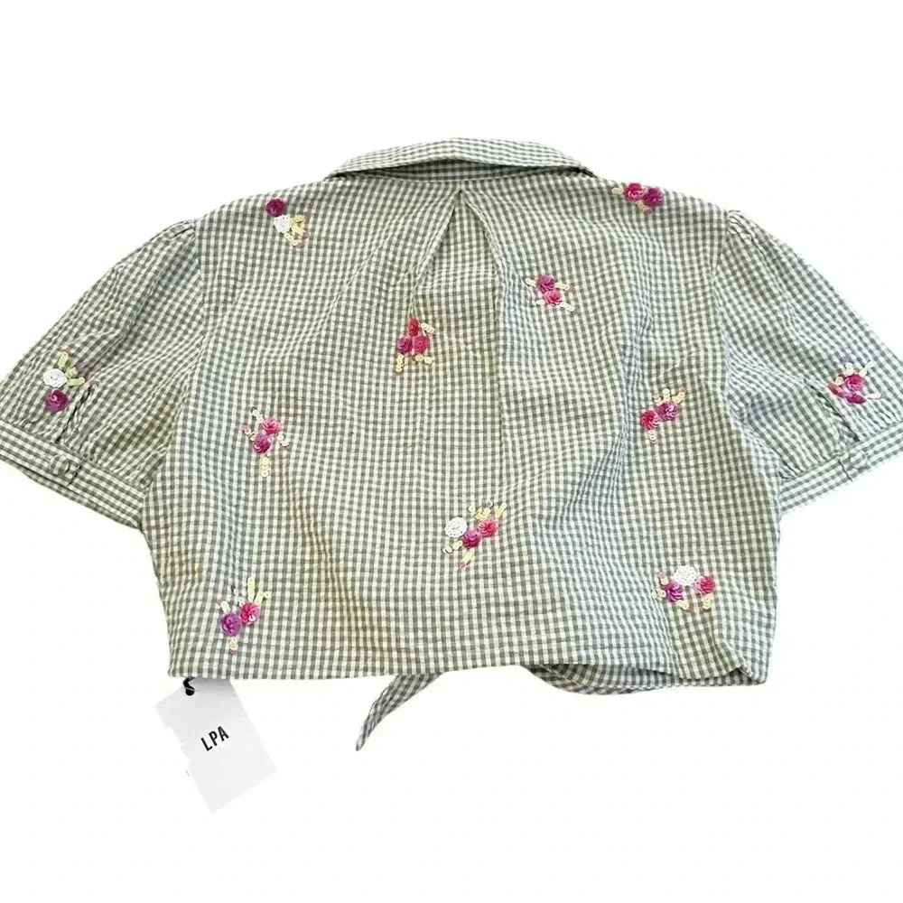 NWT LPA (Revolve)• Valerie Top Green Gingham Size Large - Picture 3 of 11